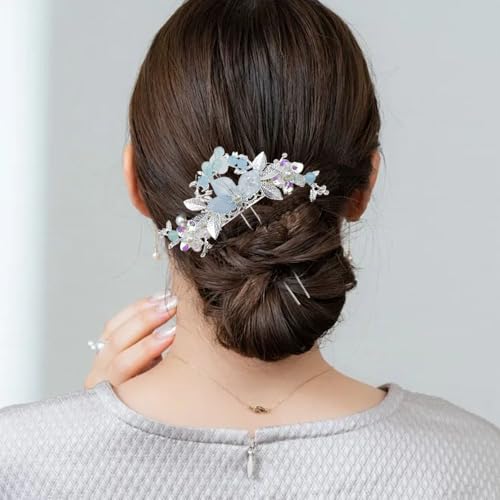 5 Pcs Flower Pearl Tassel Hairpins & Rhinestone Hair Clips, Vintage Chinese Hanfu Bridal Wedding Headpieces Hair Accessories for Women Girls Updo Hairstyle