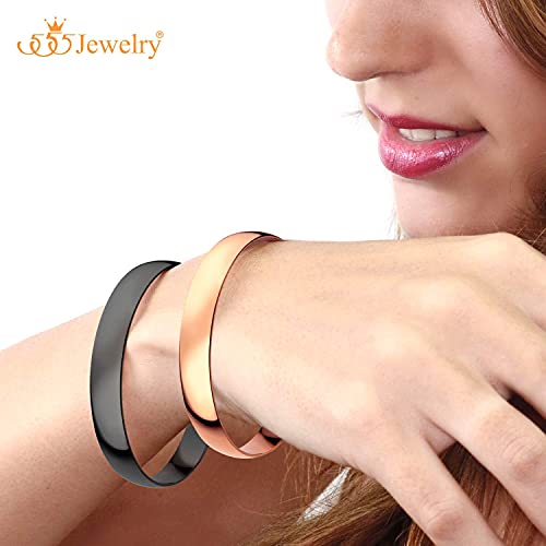 555Jewelry 12mm Wide Stainless Steel Solid Slip On Bangle Bracelet for Women With Small Wrist - color: Black (Small)