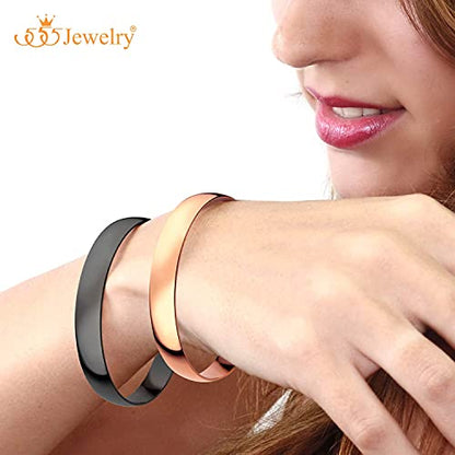 555Jewelry 12mm Wide Stainless Steel Solid Slip On Bangle Bracelet for Women With Small Wrist - color: Rose Gold (Small)
