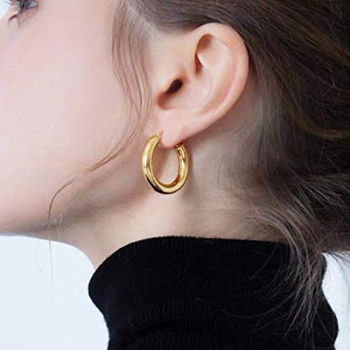 sovesi Chunky Hoop Earrings for Women, 14K Gold Plated Thick Hoops | 5mm Thick Hollow Tube Chunky Lightweight Hypoallergenic Hoop Earrings for Women - style: Gold 30MM