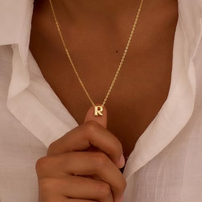 Initial Necklaces for Women Bubble Gold Silver Letter Necklace Dainty Personalized Charm Pendant Name Necklace Cute Non Tarnish Fashion Accessories Teen Gift Trendy Stuff Jewelry Gifts - color: Gold, style: R