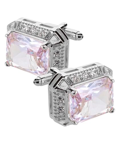Big Rectangular Colored Crystal Cuff Links for Men – Tuxedo Suit Accessories, Cufflinks for Men - style: Clear/Silver