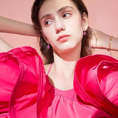 Sparkly Crystal Love Heart Dangle Drop Earrings Dainty Rhinestone Tiny Heart Huggie Hoop Earrings For Women - color: Rose Red