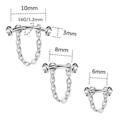 3 Pcs 316L Stainless Steel 16G Tragus Helix Rook Piercing Jewelry with Chain, Cartilage Earrings for Women, Belly Button Ring Vertical Labret Lip Piercing Jewelry - color: Silver, size: Full Setting