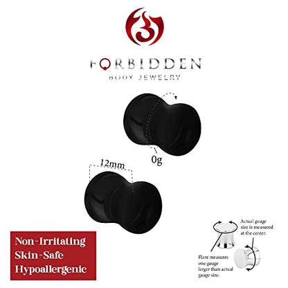Forbidden Body Jewelry 8mm - 14mm Acrylic Ear Gauges, Solid Double Flared Saddle Plug Earrings Sold in Pairs - style: 8mm (0G) Black
