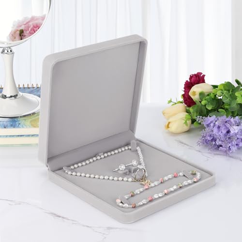 LETURE Velvet Jewelry Set Box, Velvet Gift Box for Bracelet Necklace Earring Ring (Grey) - color: Grey