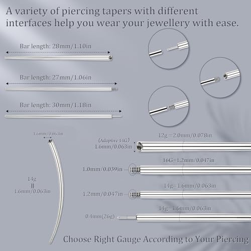 Piercing Taper Ball Grabber Tool Stainless Steel Nose Ear Piercing Kits | Nose Septum Eyebow Helix Conch Tragus Daith Piercing Jewelry Changing Tool,14G 16G 18G 20G Flat Back Earrings Applicator Tool - style: 14G Piercing Taper