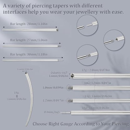 Piercing Taper Ball Grabber Tool Stainless Steel Nose Ear Piercing Kits | Nose Septum Eyebow Helix Conch Tragus Daith Piercing Jewelry Changing Tool,14G 16G 18G 20G Flat Back Earrings Applicator Tool - style: 14G Piercing Taper
