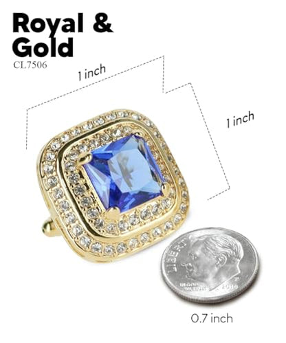 Square Colored Crystal Double Diamond Set Cufflinks - color: Royal/Gold