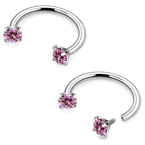 16G F136 Titanium Internal Thread Horseshoe Septum Nose Ring Piercing Jewelry Circular Barbell Helix Snug Tragus Rook Daith Cartilage Earring Lip Ring Piercing Jewelry for Women Men 8MM 10MM - style: 16G, 8MM Length, Pink CZ