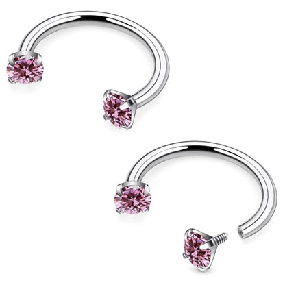 16G F136 Titanium Internal Thread Horseshoe Septum Nose Ring Piercing Jewelry Circular Barbell Helix Snug Tragus Rook Daith Cartilage Earring Lip Ring Piercing Jewelry for Women Men 8MM 10MM - style: 16G, 10MM Length, Pink CZ
