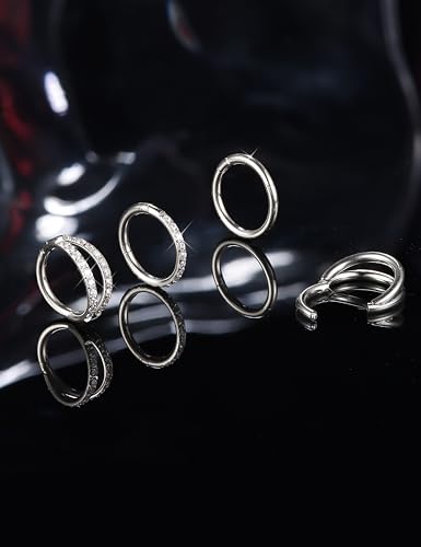 Dochais 4PCS 18G Nose Rings Hoops, Surgical Steel Earrings Tragus Septum Piercing CZ Clicker Ring, Hinged Segment Conch Lip Cartilage Double Hoops 8mm 10mm for Women Men - color: Silver, size: 16G(1.2mm),8mm