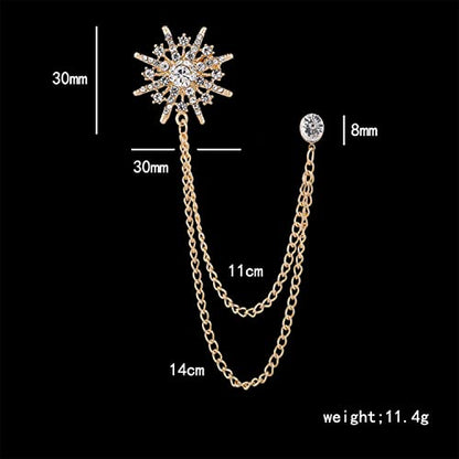 Collar Chain Pin for Men and Women - Hanging Tassel Brooch Lapel Pin for Business Suits - Bar Pin With Long Chain - Gifts - color: E: gold