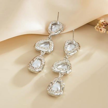 Baroque Pearl Dangle Drop Earrings for Women Gold Plated Irregular Pearl Earrings Fashion Statement Jewelry for Wedding Party - color: Silver