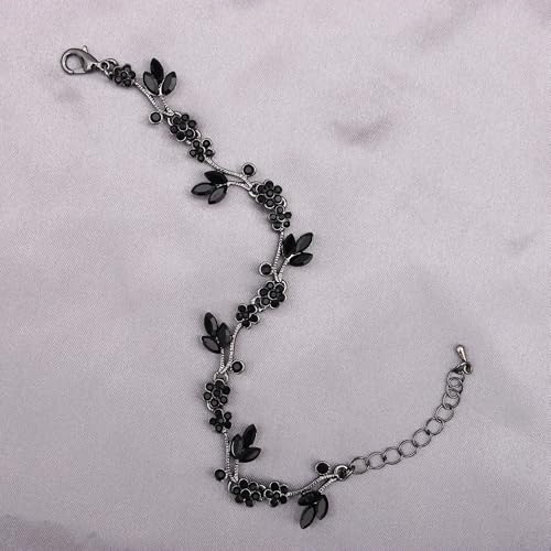Brides Bridesmaid Flower Leaf Choker Necklace Dangle Earrings Link Bracelet Austrian Crystal Wedding Jewelry Set for Prom Costume Party Accessories for Woman - color: Black-Gun Plated