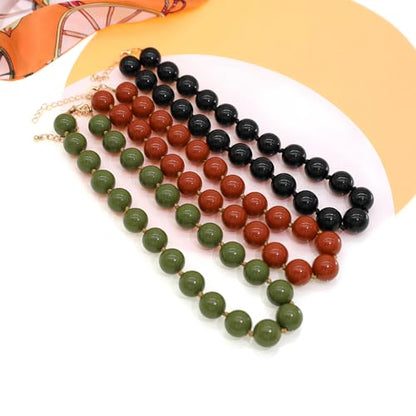 JNF Chunky Beaded Necklaces Women Large Big Ball Bead Choker Necklace Bold Statement Beads jewelry Gift - color: dark green