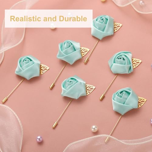 uxcell 24pcs Light Green Rose Boutonnieres Flower Pins for Wedding | Buttonholes Pocket Boutonnieres for Wedding Ceremony Anniversary Prom Formal Dinner Party - color: Light Green