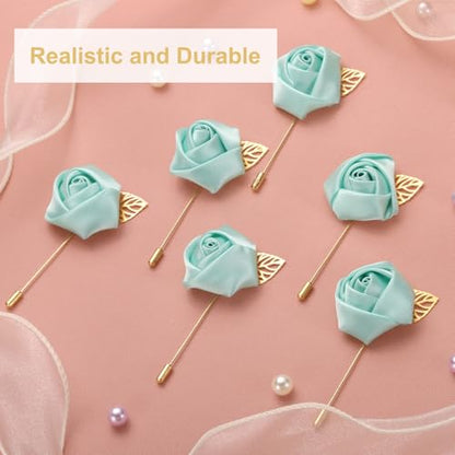 uxcell 24pcs Light Green Rose Boutonnieres Flower Pins for Wedding | Buttonholes Pocket Boutonnieres for Wedding Ceremony Anniversary Prom Formal Dinner Party - color: Light Green