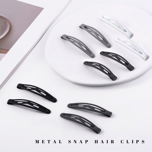 16 PCS Snap Hair Clips Metal Barrettes for Women Non Slip Barrettes for Thick and Thin Fine Hair,Matte Black Gray White,2.36 x 0.43 Inches. - color: Matte Black Gray White