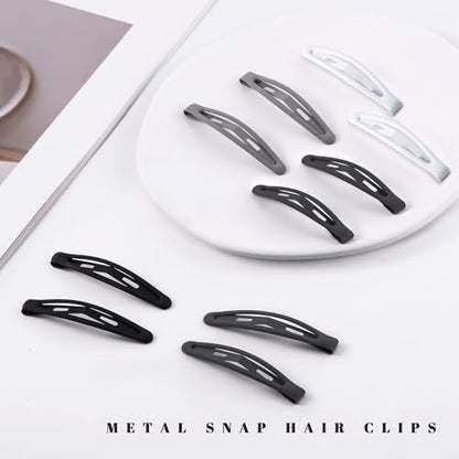 16 PCS Snap Hair Clips Metal Barrettes for Women Non Slip Barrettes for Thick and Thin Fine Hair,Matte Black Gray White,2.36 x 0.43 Inches. - color: Matte Black Gray White