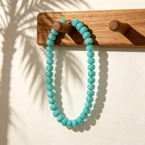 Chunky Colorful Beaded Necklace for Women Boho Summer Statement Resin Choker Necklaces Beach Jewelry Accessories - color: Light Blue