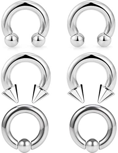 00G 0G 2G 4G 6G 8G 10G 12G 14G 16G Septum Rings Silver Black Surgical Steel Heavy Gauges Earrings Stretching kit Eyebrow Lip Septm Nose Rings Helix Tragus Daith Rook Earrings Hoops 10mm-19mm - color: Silver, size: 2G(6.0mm)-Inner Dia:19mm