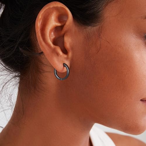 Gacimy Gold Huggie Earrings for Women, 14K Real Gold Plated, Small Hoop Earrings Cartilage Ear Cuff - color: Black, size: 15MM