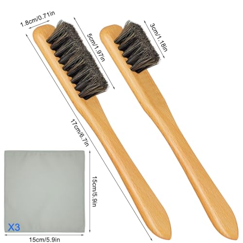 4 Pcs Horsehair Detail Brush Set, 2 Sizes Horsehair Silver Cleaning Brushes + 2 Pcs Polishing Cloth for Silverware, Silver Polish Set for Silverware Plateware Jewelry Sterling Cutlery Metal - size: 2Brushes+2Polishing Cloth