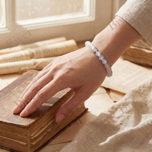 Bivei Crystal Stretch 6mm Bracelets for Women | Handmade Natural Stone Beaded Stretch Bracelet, Stainless Steel Heart Bead, Tranquility Yoga Gift Jewelry for Women - color: Moonstone - Receptive
