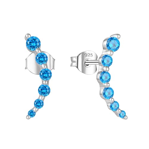 Starchenie 925 Sterling Silver Climber Earring Ear Crawler Stud Earrings for Women - color: Aquamarine