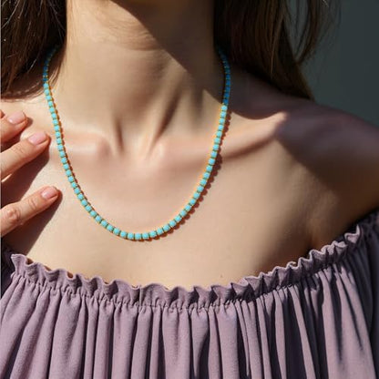 Boho Turquoise Beaded Necklace with Extender Chain Dainty Adjustable Gemstone Choker for Women Summer Beach Accessory-Gift Ready