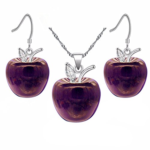 Uloveido Apple Necklace and Earrings Set for Women Cute Apple Jewelry Set for Teacher Mom YL007 - color: Purple