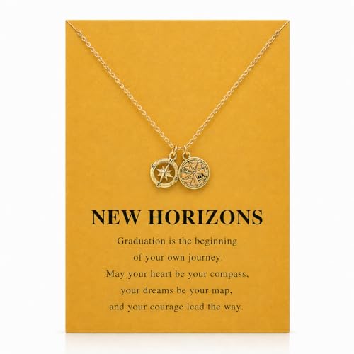 Zealmer Dainty 18K Gold Plated Compass World Map Pendant Necklace Graduation Gift for Friends - color: Compass