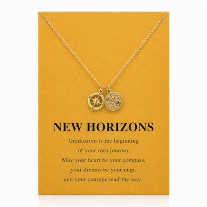 Zealmer Dainty 18K Gold Plated Compass World Map Pendant Necklace Graduation Gift for Friends - color: Compass