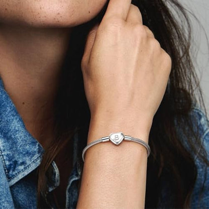 Initial Bracelet Heart Clasp Stainless Steel Snake Chain Alphabet Letter Charm Gift for Women Mom Girlfriend Wife - style: B