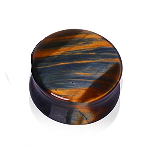 Pair of Natural Blue Tiger Eye Stone Saddle Plug Double Flare Ear Lobe Plugs (13/16 (20mm)) - style: 13/16 (20mm)