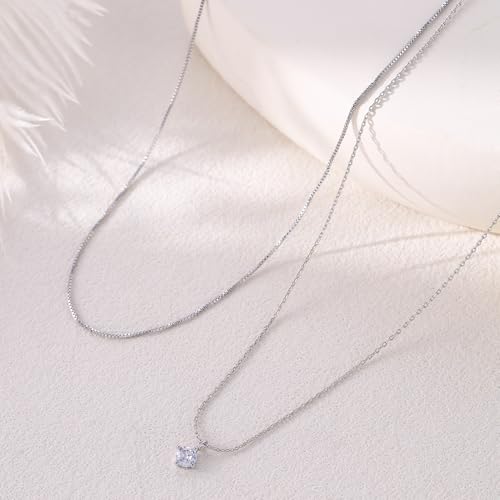 Layered Choker Necklace for Women Stackable Chain Dainty Zircon Pendant Set | 2PCS, Silver/14K Gold Plated, Box/Ball/Rope/Lip chain, Layering Diamond Cut CZ Pendant, Dainty Thin Chain, Trendy Prom Gift - color: Silver, style: Style 02