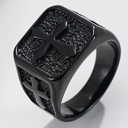 Jude Jewelers Stainless Steel Signet Style Christian Cross Religious Cocktail Party Biker Statement Wedding Ring - color: Black