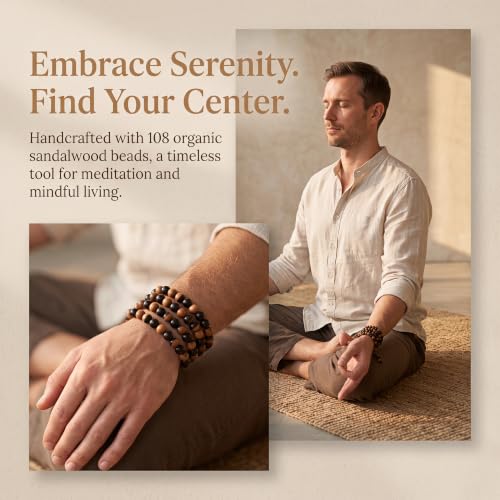 Handmade Mala Beads Bracelet 108 8mm Prayer Meditation Bracelet Sandalwood Elastic, Buddhist Beads, Prayer Mala Necklace for Men and Women Gifts - color: Gourd Black