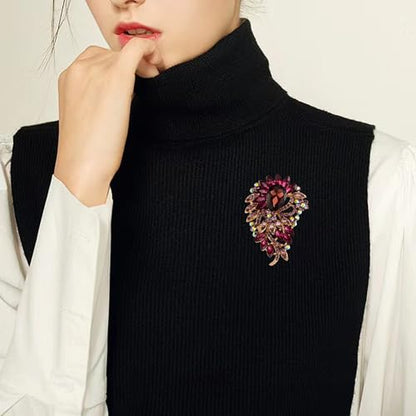 SELOVO Big Large Flower Statement Brooches Pins Scarf Decoration Gold Tone - color: purple