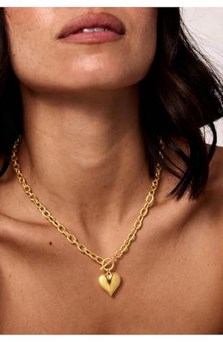 Chunky Gold Necklace for Women, Dainty 14K Gold/Silver Plated Heart Pendant Choker Necklaces Trendy Circle Chain Toggle Clasp Necklace Jewelry Gift for Women