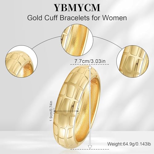 Chunky Gold Bangle Bracelets for Women, 14K Gold Plated Wide Cuff Bracelet | Stackable Open Cuff Bangles, Trendy Statement Jewelry Gift for Women - color: Gold-8