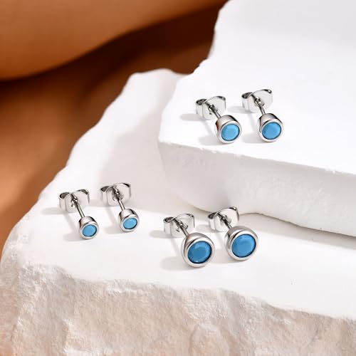 3 Pairs Mini Hoop Earrings Set Turquoise Cubic Zirconia Huggie Hoop Cartilage Earring Ear Cuff for Women (Turquoise/CZ) - color: *Turquoise-D