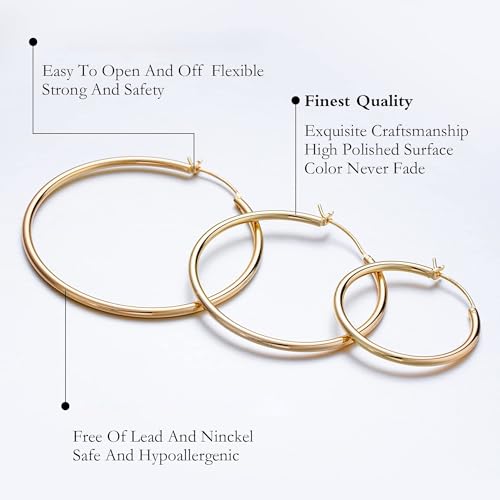 M MOOHAM Hoop Earrings for Women, Hypoallergenic 14K Gold Plated Earrings | Gold Plated Hoop Earrings Set for Sensitive Ears, Earring Stack for Women Trendy, Jewelry Gifts Lightweight 13-60mm - color: 3pairs-20/20/20mm-Gold-plated