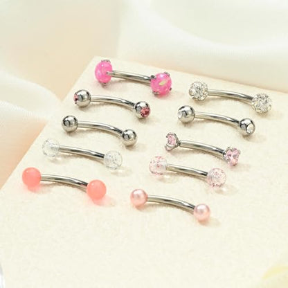 FECTAS 10PCS Eyebrow Rook Piercing Jewelry 16G Earrings Vertical Labret Lip Jewelry Curved Barbell Eyebrow Rings Tiny Small Belly Rings Ear Rook Helix Conch Daith Piercing Jewelry - color: pink&silver