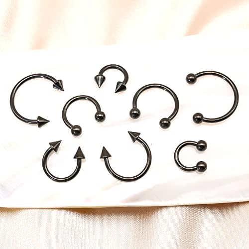 BLISI G23 Solid Titanium Eyebrow Piercing Jewelry, Gold Black Rose Gold Silver Pink Rainbow Eyebrow Rings 16G Curved Barbell,Tiny Vertical Labret Lip Jewelry Rook Piercing Jewelry for Women and Men - color: Black 2