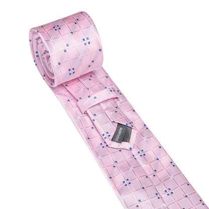 YOHOWA Men Plaid/Striped Ties Clip Set Silk Necktie Pocket Square Cufflinks | Woven Classic,Formal/Casual Mens Tie,Pocket Square Cufflinks Set,Luxury,Business,Wedding,Party,Prom,Graduation - color: Blush Pink a