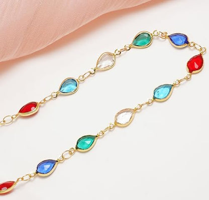 18K Gold Plated Anklet for Women Multicolor Crystal Ankle Bracelets Boho Adjustable Chain Anklets - color: Waterdrop