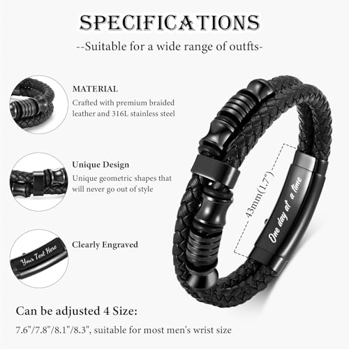 VNOX Men's Inspirational Mantra Engarved Handmade Braided Leather Adjustable Cuff Bangle Bracelet Encouragement Motivational Gift for Men - style: Black-Metal-Bead