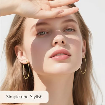 5 Pairs Gold Hoop Earrings for Women, Hypoallergenic Gold Earrings for Women，Stainless Steel Earrings Set, 30/40/50/60/70mm